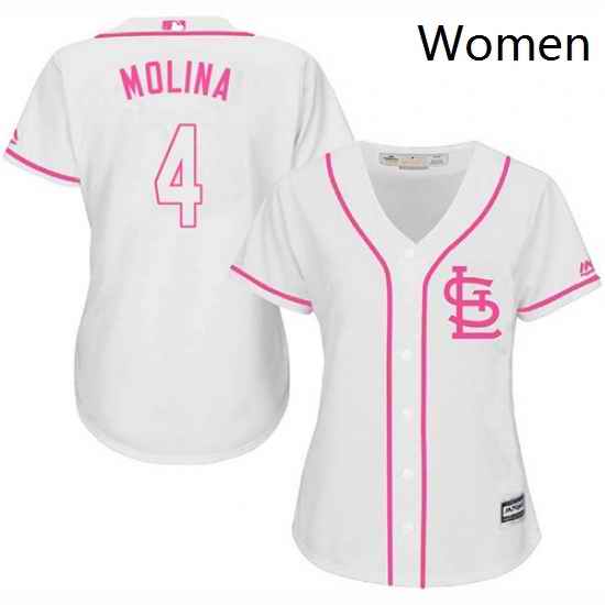 Womens Majestic St Louis Cardinals 4 Yadier Molina Authentic White Fashion MLB Jersey